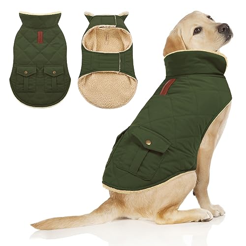 ASENKU Warmer Hunde-Wintermantel, Fleece & Rollkragen, Hundepufferjacke mit Taschen, wasserdicht, für kaltes Wetter, Kleidung mit Leinenloch für mittelgroße und große Hunde von ASENKU