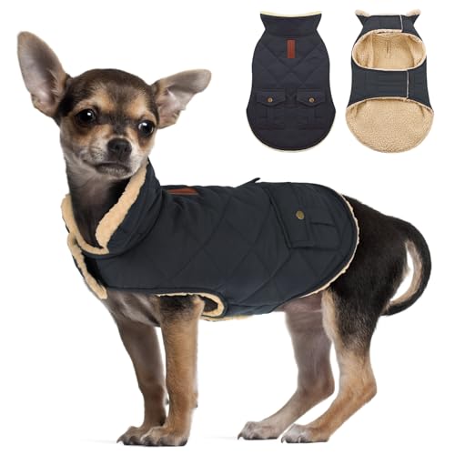 ASENKU Warmer Hunde-Wintermantel, Fleece & Rollkragen, Hundepufferjacke mit Taschen, wasserdicht, für kaltes Wetter, Kleidung mit Leinenloch für mittelgroße und große Hunde von ASENKU