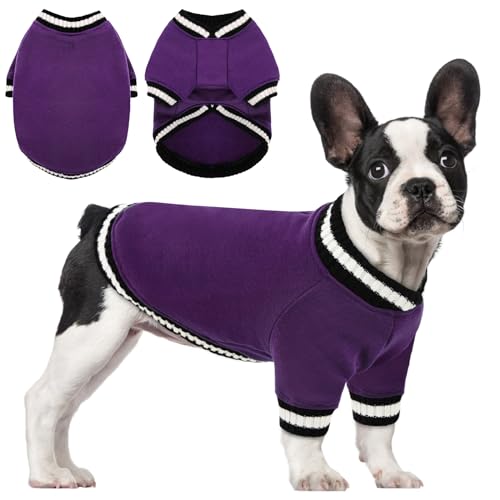 ASENKU Warmer Pullover für Hunde, weiches Fleece, verdickendes Sweatshirt, niedlicher Pullover, Winteroutfit mit Loch für die Leine für kleine und mittelgroße Hunde, Lila, XS von ASENKU