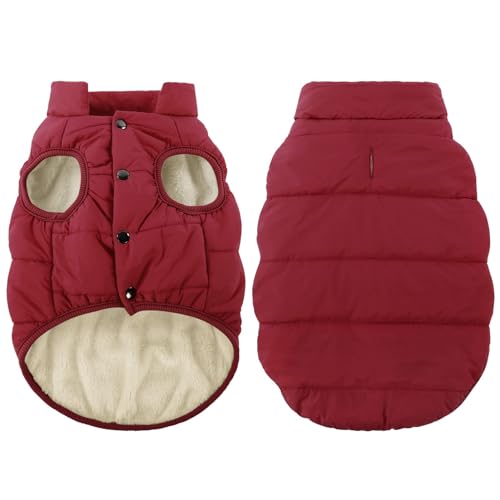 ASENKU Winddichte Hundejacke Winter wasserdichte Hundemantel Warme Hundeweste Kaltes Wetter Haustier Bekleidung mit 3-Lagen Fleece Gefüttert für Kleine Mittlere Große Hunde Rot XS von ASENKU