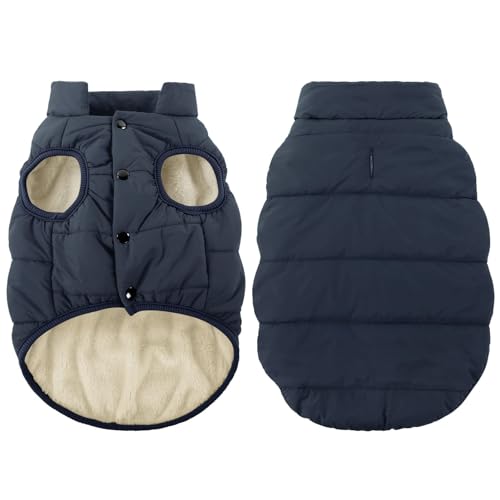 ASENKU Winddichte Hundejacke Winter wasserdichte Hundemantel Warme Hundeweste Kaltes Wetter Haustier Bekleidung mit 4-Lagen Fleece Gefüttert für Kleine Mittlere Große Hunde Blau S von ASENKU