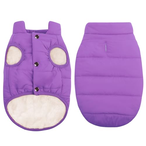 ASENKU Winddichter Hund Wintermantel Wasserdichte Hundejacke Warme Hundeweste Kaltes Wetter Haustierbekleidung mit 2 Schichten Fleece Gefüttert für Kleine Mittlere Große Hunde (Lila, XS) von ASENKU