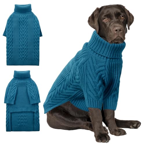 ASENKU XXL-Hundepullover, Hundepullover für extra große Hunde, Haustier-Sweatshirt, Bekleidung, Rollkragenpullover, Winter-Hunde-Outfits für Pitbull, Labrador Retriever (Blaugrün, Größe 2XL) von ASENKU