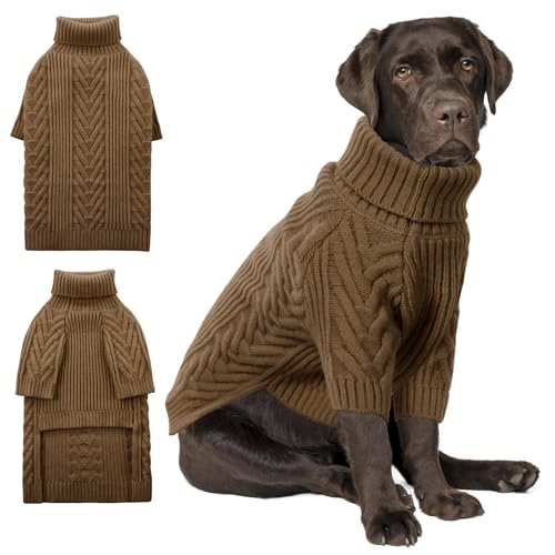 ASENKU XXL-Hundepullover, Hundepullover für extra große Hunde, Haustier-Sweatshirt, Bekleidung, Rollkragenpullover, Winter-Hunde-Outfits für Pitbull, Labrador Retriever (Kaffee, Größe 2XL) von ASENKU