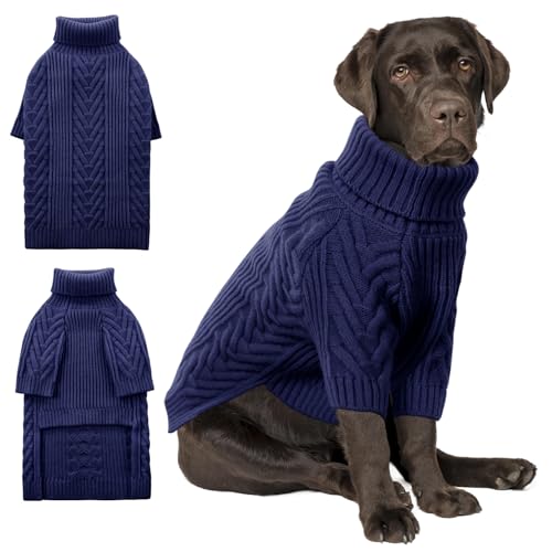 ASENKU XXL-Hundepullover, Hundepullover für extra große Hunde, Haustier-Sweatshirt, Bekleidung, Rollkragenpullover, Winter-Hunde-Outfits für Pitbull, Labrador Retriever (Königsblau, Größe 2XL) von ASENKU