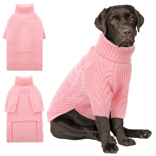 ASENKU XXL-Hundepullover, Hundepullover für extra große Hunde, Haustier-Sweatshirt, Bekleidung, Rollkragenpullover, Winter-Hunde-Outfits für Pitbull, Labrador Retriever (Rosa, Größe 2XL) von ASENKU