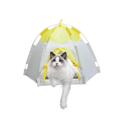 ASFANES Outdoor Haustiervorhang Campingzelt, Pop-Up-Höhlenbett für Indoor-Katzen und kleine Hunde, tragbares Katzenhaus Hundehaus, Gelb von ASFANES