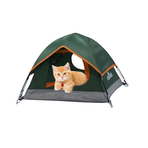 ASFANES Wasserdichtes Haustier-Campingzelt für den Außenbereich, Höhlenbett für Indoor-Katzen und kleine Hunde, tragbares Katzenhaus Hundehaus, 100 x 90 x 60 cm, Grün, L von ASFANES