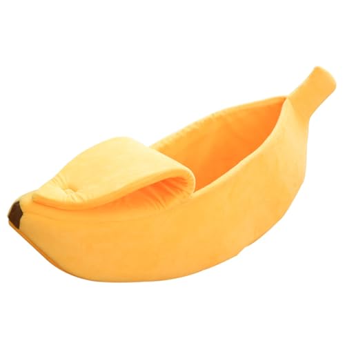 ASIAD Bananenform Katzenbett, Kreative Katzenbett Haus Warmes Weiches Haustier Zwinger Versteck Höhle Für Innenbereich Katzen Kreative Warm Weich,Orange,L von ASIAD