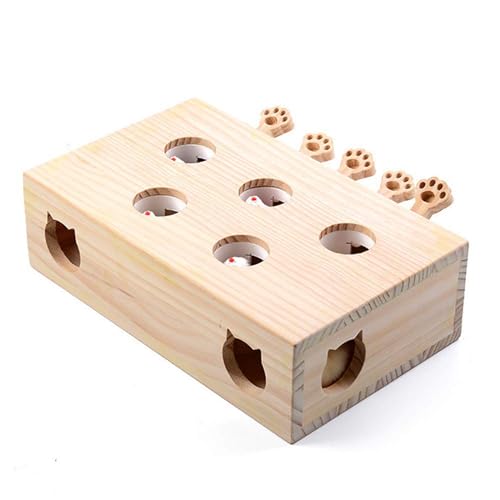 ASIAD Braun, Interaktives Katzenspielzeug, Holz, Spielzeug, Maulwurf Maus, Puzzle Box mit süßen Cartoon Spielzeugen für Katzen, Jagd, Spielen, Trainieren von ASIAD