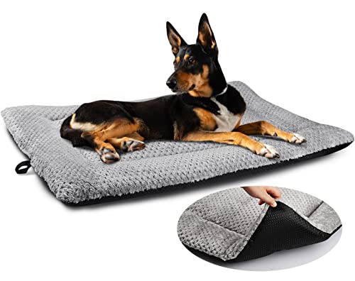 ASIJIA Hundebettmatte, groß, 90 x 58 cm, waschbar, flauschig, Sherpa-Katzenbett, Kissen mit Rutschfester Unterseite, warme Haustier-Hundeboxen-Matratze für mittelgroße und große Haustiere, Grau von ASIJIA