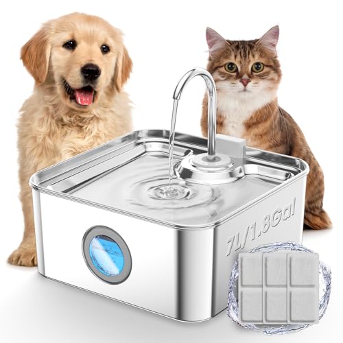 Wassernapfspender für Hunde, Edelstahl, 7 l, für große Hunde, ultra-leise Pumpe, 6-Filtrationssystem, erhältlich für große Hunde, Katzen und mehrere Haustiere von ASIMIS