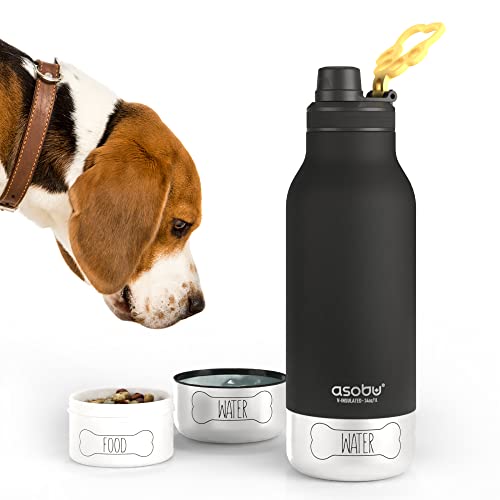 ASOBU - Dog Bowl Buddy - Edelstahlflasche mit 2 Näpfen Schwarz von ASOBU