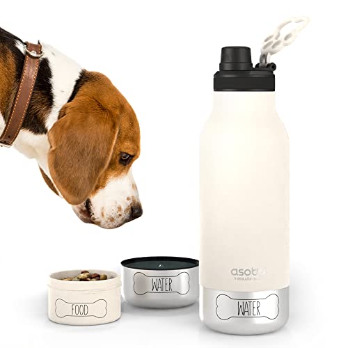 Asobu - Dog Bowl Buddy - Edelstahlflasche mit 2 Näpfen Weiß von ASOBU