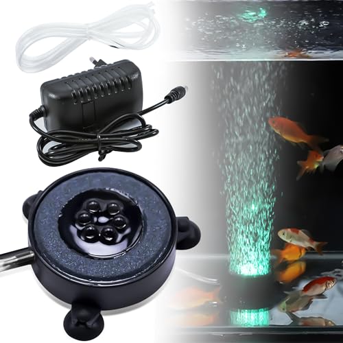 ASOFTY Aquarium Sprudler Stein Sauerstoff Pumpe, Aquarium Blasenlicht, 7 Farben LED Buntes Licht Aquarium Luft Stein, Aquarienleuchte mit Luftblasenloch für Aquarium Dekoration von ASOFTY