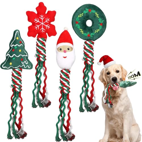 ASSUGO Weihnachten Hund Spielzeug, 4er-Pack hundespielzeug Weihnachten, hundespielzeug quietschend Interessant, Dog Toys geeignet als Geschenke für Hunde von ASSUGO