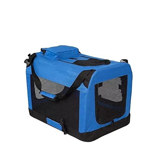 ASUMUI Haustier-Tragetasche, Faltbare Hundetransport-Reisebox, abnehmbare Reinigung, tragbares Stahlrohr, Faltbare Haustierbox, Sommer, Auto, Reise, Outdoor-Hundehütte (Blue L 82x58x58cm) von ASUMUI