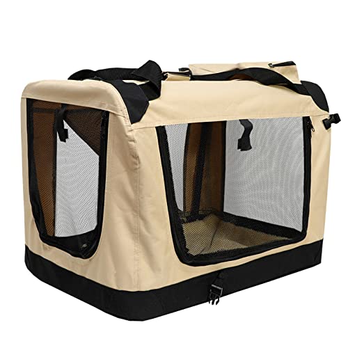 ASUMUI Haustier-Tragetasche, Faltbare Hundetransport-Reisebox, abnehmbare Reinigung, tragbares Stahlrohr, Faltbare Haustierbox, Sommer, Auto, Reise, Outdoor-Hundehütte (Khaki L 82x58x58cm) von ASUMUI