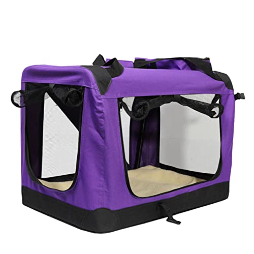 ASUMUI Haustier-Tragetasche, Faltbare Hundetransport-Reisebox, abnehmbare Reinigung, tragbares Stahlrohr, Faltbare Haustierbox, Sommer, Auto, Reise, Outdoor-Hundehütte (Purple L 82x58x58cm) von ASUMUI