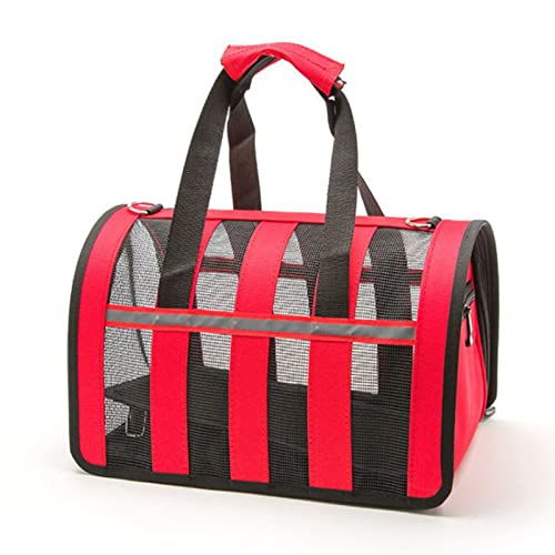 ASUMUI Outdoor Hundetaschen Reise Haustier Nylon Streifen Atmungsaktive Katzentragetasche Bunte Handtasche Leicht zu tragende Haustiertasche (red 37x24x21cm) von ASUMUI