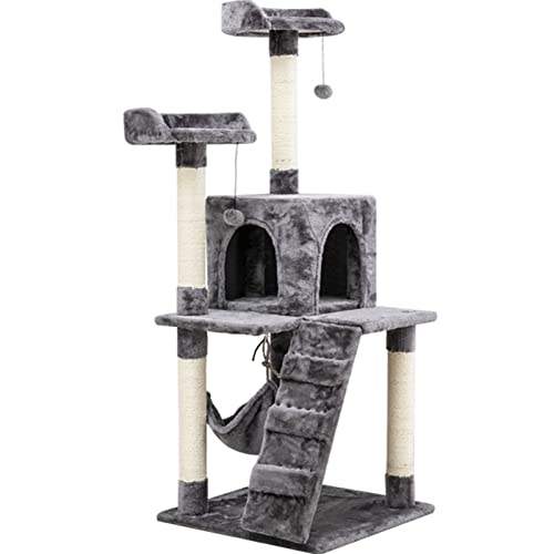 Kratzbaumhaus-Turm aus Holz, großes kletterndes Katzenspielzeug, Kratzbaumturm, Eigentumswohnung, Katzenaktivitätszentrum, Spielmöbel (Gray) von ASUMUI