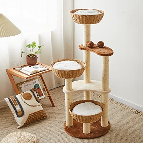 Rattan-Klettergerüst für Katzen, Hochhaus, Katzenstreu, Kratzbaum, Massivholz, japanisch, gewebt, mehrere Katzen, vertikaler Katzenrahmen von ASUMUI