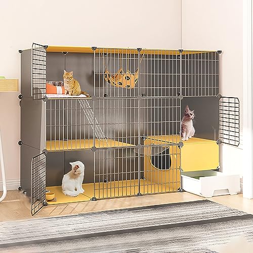 Große Katzenkäfige Für Den Innenbereich Mit Katzentoilette, DIY-Katzenhaus, Laufstall, Katzengehege, Kätzchengehege, Abnehmbarer Katzenzwinger Aus Metalldraht, Großer Auslauf, Ideal Für Katzen (147 von ASumPio