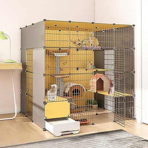 Große Katzenkäfige Für Den Innenbereich Mit Katzentoilette, DIY-Katzenhaus, Laufstall, Katzengehege, Kätzchengehege, Abnehmbarer Katzenzwinger Aus Metalldraht, Großer Auslauf, Ideal Für Katzen (147 von ASumPio