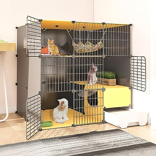 Große Katzenkäfige Für Den Innenbereich Mit Katzentoilette, DIY-Katzenhaus, Laufstall, Katzengehege, Kätzchengehege, Abnehmbarer Katzenzwinger Aus Metalldraht, Großer Auslauf, Ideal Für Katzen (111 von ASumPio