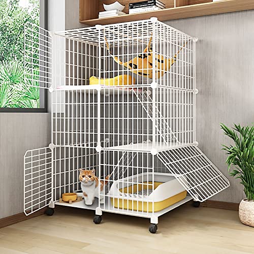 Großer Katzenkäfig, Katzenkäfige, Laufstall Und Stufen Für Katzen Im Innenbereich, Katzenzwinger Aus Metall Mit Universalrädern, Großer Auslauf, Ideal Für 1–3 Katzen (75 X 49 X 112 cm) von ASumPio