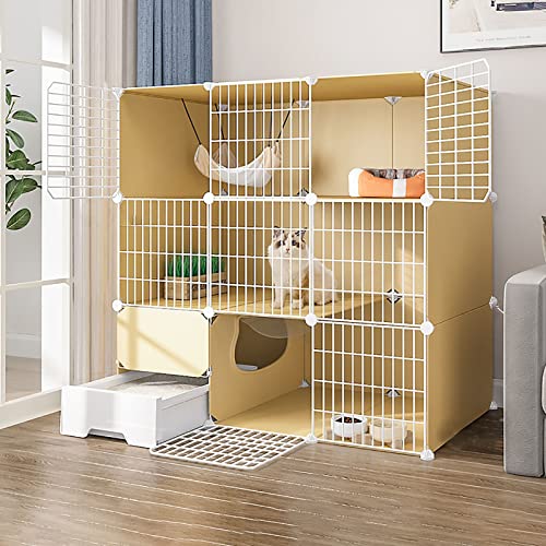 Katzenkäfig, Katzenkiste, Katzenkäfig, Laufstall Für Haustiere Im Innenbereich Mit Katzentoilette, DIY-Katzengehege Für Kleintiere, Abnehmbares Katzenhaus, Kätzchenkiste, Auslauf, Ideal Für 1–3 Katz von ASumPio