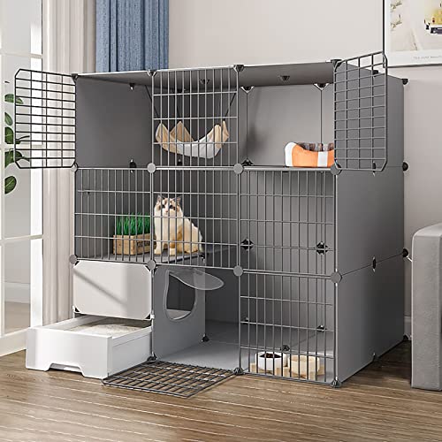 Katzenkäfig, Katzenkiste Mit Katzentoilette, DIY-Haustierkäfig, Katzengehege Für Den Innenbereich Für Kleintiere, Abnehmbares Katzenhaus, Kätzchenkiste, Auslauf, Ideal Für 1–3 Katzen (111 X 95 X 109 von ASumPio