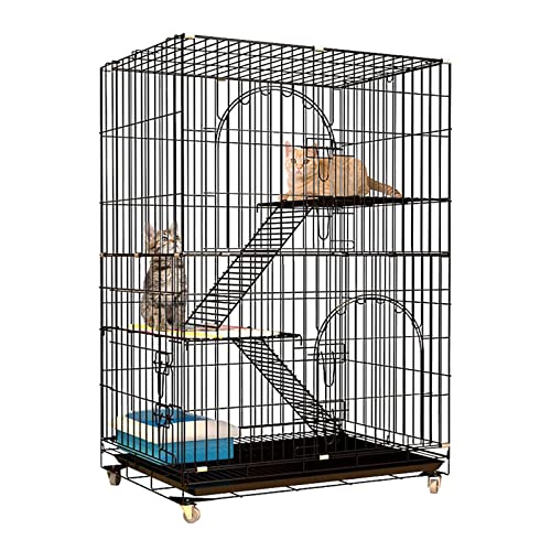 Katzenkäfig, Katzenlaufstall, Critter Nation Cage Mit 360° Drehbaren Rollen, Indoor-Haustiergehege, DIY-Laufstall, Für 1–2 Haustiere, Kleintiere (Schwarz, 3 Ebenen) von ASumPio