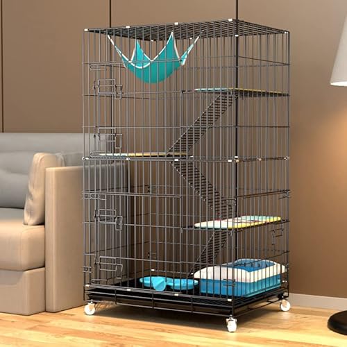 Katzenkäfig, Katzenlaufstall, Critter Nation Cage Mit 360° Drehbaren Rollen, Indoor-Haustiergehege, DIY-Laufstall, Für 1–2 Haustiere, Kleintiere (Schwarz, 4 Ebenen) von ASumPio