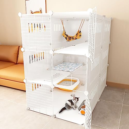 Katzenkäfig, Katzenzaun Für Den Innenbereich, DIY-Katzenlaufstall, Abnehmbarer Kleintierkäfig, Katzengehege, Großer Auslauf, Ideal Für 1–3 Katzen, Kaninchen Und Kleintiere (70 X 90 X 105 cm) von ASumPio