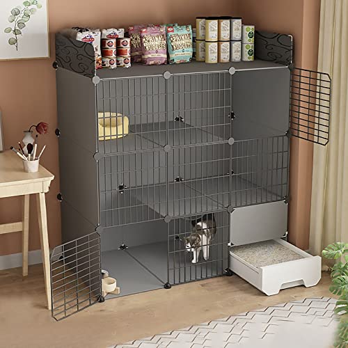 Katzenkäfig Für Den Innenbereich, Katzenkäfige Mit Katzentoilette, Katzengehege, Abnehmbarer 2/3-Stöckiger Metallkäfig Für Kleintiere, DIY-Kätzchenkäfige, Extra Viel Platz Für Kleine Haustierkatzen von ASumPio