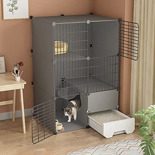 Katzenkäfig Für Den Innenbereich Mit Katzentoilette, Großer Abnehmbarer Kleintierkäfig Aus Metall, DIY-Katzenkäfige Mit 2/3 Ebenen, Anti-Spring-Kätzchenkiste, Haustierkäfige Für Den Innenbereich Für von ASumPio