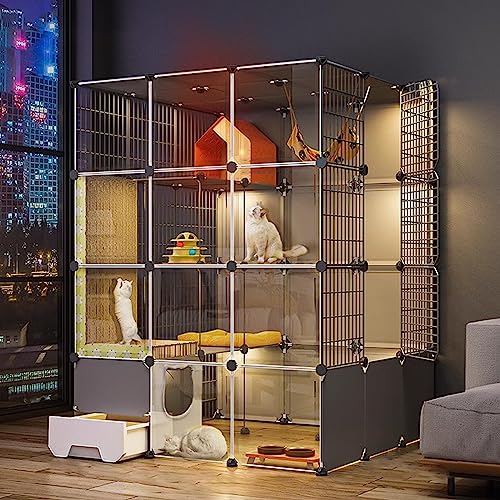 Katzenkäfig Für Drinnen Und Draußen, Katzenkäfig Mit Katzentoilette, Laufstall Für Katzen, Transparentes Design, Leicht Zu Reinigende Katzenzwinger (Paket A 110 X 110 X 145 cm) von ASumPio