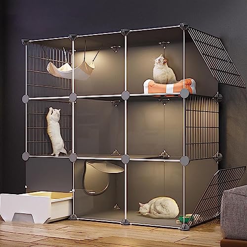 Katzenkäfig Für Drinnen Und Draußen, Katzenkäfig Mit Katzentoilette, Laufstall Für Katzen, Transparentes Design, Leicht Zu Reinigende Katzenzwinger (Paket A 110 X 49 X 109 cm) von ASumPio