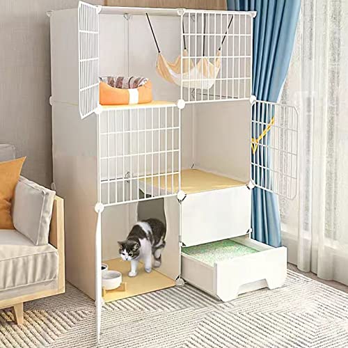 Katzenkäfig Mit Katzentoilette, DIY-Katzenlaufstall Für Den Innenbereich, Abnehmbarer Katzenzwinger Aus Metalldraht, Kleintierkäfig Für Kätzchen, Meerschweinchen, Häschen Und Chinchillas, 1–2 Katzen von ASumPio