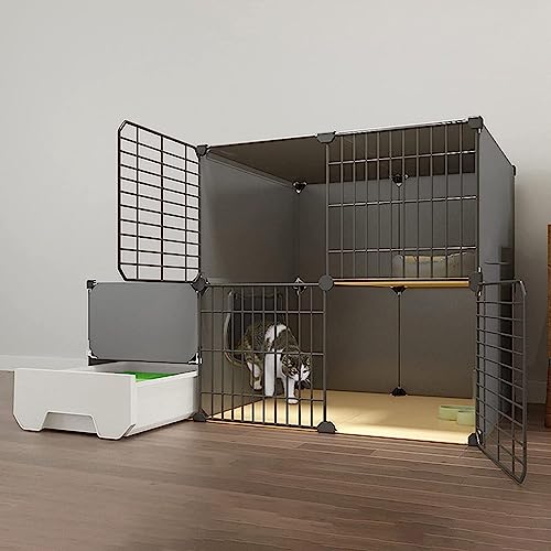 Katzenkäfig Mit Katzentoilette, DIY-Laufstall Für Hauskatzen, Abnehmbare Zwinger Aus Metalldraht, Katzengehege Für Den Innenbereich, Katzengehege Für Den Wohnungsbalkon (111 X 49 X 75 cm) von ASumPio