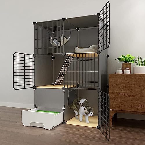 Katzenkäfig Mit Katzentoilette, DIY-Laufstall Für Hauskatzen, Abnehmbare Zwinger Aus Metalldraht, Katzengehege Für Den Innenbereich, Katzengehege Für Den Wohnungsbalkon (75 X 49 X 111 cm) von ASumPio