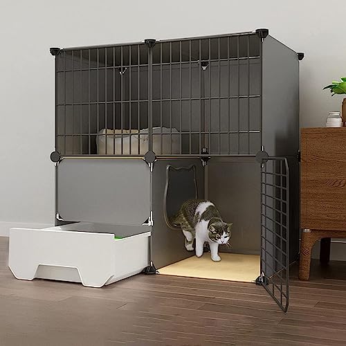 Katzenkäfig Mit Katzentoilette, DIY-Laufstall Für Hauskatzen, Abnehmbare Zwinger Aus Metalldraht, Katzengehege Für Den Innenbereich, Katzengehege Für Den Wohnungsbalkon (75 X 49 X 75 cm) von ASumPio