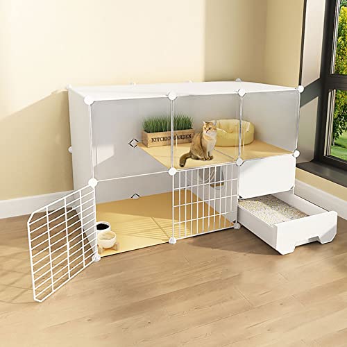 Katzenkäfig Mit Katzentoilette, Katzenkäfige Für Den Innenbereich, 2/3-Stöckige Katzenkiste, Katzenlaufstall, Katzengehege, Kleintierkäfig, Hundekäfig, Auslaufplatz, Ideal Für 1-3 Katzen (Weiß 111X4 von ASumPio