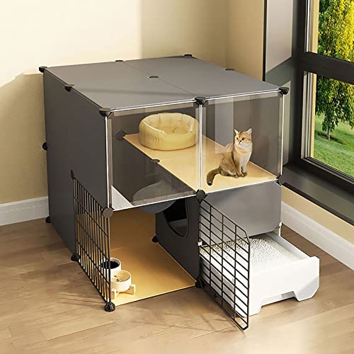 Katzenkäfig Mit Katzentoilette, Katzenkäfige Für Den Innenbereich, 2/3-Stöckige Katzenkiste, Katzenlaufstall, Katzengehege, Kleintierkäfig, Hundekäfig, Auslaufplatz, Ideal Für 1-3 Katzen (Schwarz 75 von ASumPio