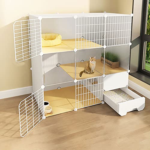 Katzenkäfig Mit Katzentoilette, Katzenkäfige Für Den Innenbereich, 2/3-Stöckige Katzenkiste, Katzenlaufstall, Katzengehege, Kleintierkäfig, Hundekäfig, Auslaufplatz, Ideal Für 1-3 Katzen (Weiß 111X4 von ASumPio