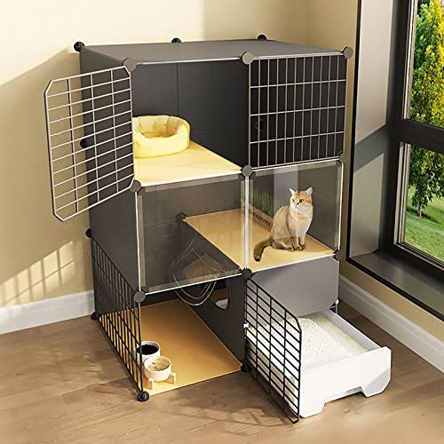 Katzenkäfig Mit Katzentoilette, Katzenkäfige Für Den Innenbereich, 2/3-Stöckige Katzenkiste, Katzenlaufstall, Katzengehege, Kleintierkäfig, Hundekäfig, Auslaufplatz, Ideal Für 1-3 Katzen (Schwarz 75 von ASumPio