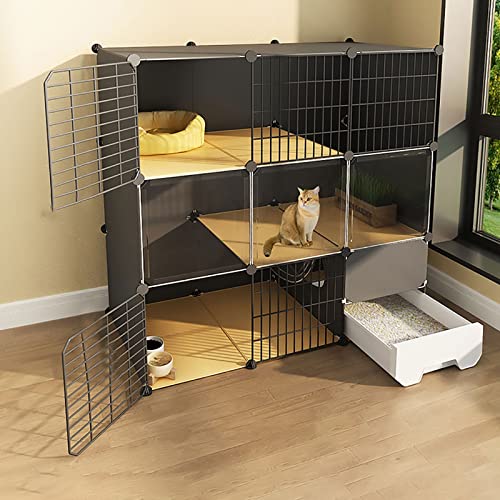 Katzenkäfig Mit Katzentoilette, Katzenkäfige Für Den Innenbereich, 2/3-Stöckige Katzenkiste, Katzenlaufstall, Katzengehege, Kleintierkäfig, Hundekäfig, Auslaufplatz, Ideal Für 1-3 Katzen (Schwarz 11 von ASumPio