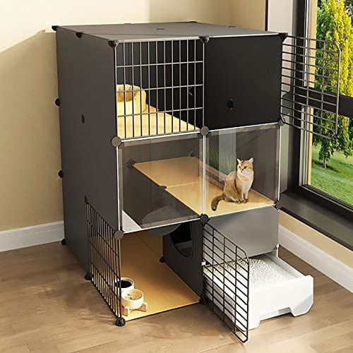 Katzenkäfig Mit Katzentoilette, Katzenkäfige Für Den Innenbereich, 2/3-Stöckige Katzenkiste, Katzenlaufstall, Katzengehege, Kleintierkäfig, Hundekäfig, Auslaufplatz, Ideal Für 1-3 Katzen (Schwarz 75 von ASumPio