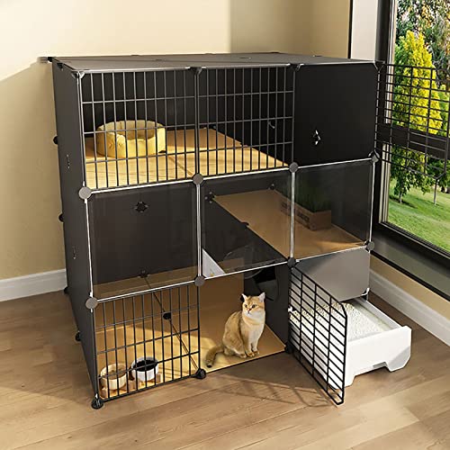 Katzenkäfig Mit Katzentoilette, Katzenkäfige Für Den Innenbereich, 2/3-Stöckige Katzenkiste, Katzenlaufstall, Katzengehege, Kleintierkäfig, Hundekäfig, Auslaufplatz, Ideal Für 1-3 Katzen (Schwarz 11 von ASumPio